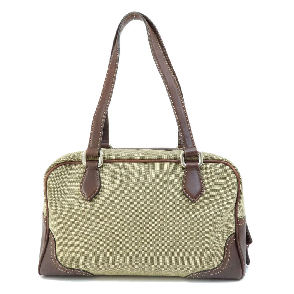 Prada logo dark leather jacquard brown bowling bag monogram